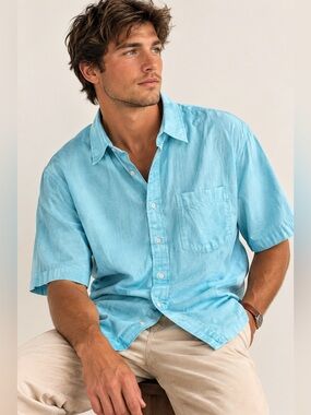 Daniel Cremieux Cotton Short Sleeve Button-Up Shirt | Blue | Size 4XL B&T